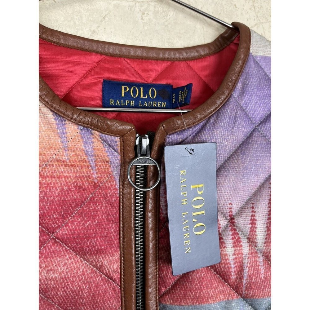 Women Polo Ralph Lauren Tricot Quilted Bomber Jacket With Genuine Leather Small - Picture 11 of 12